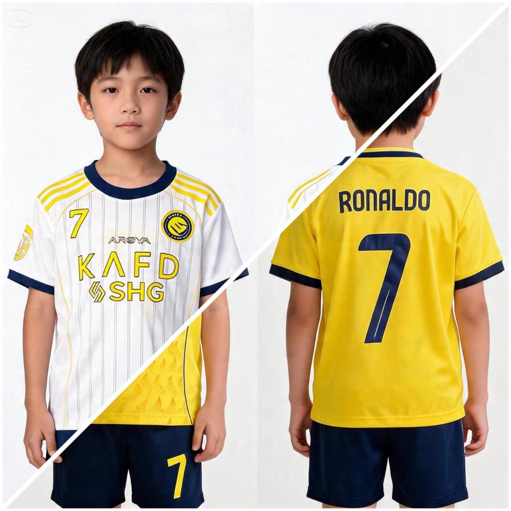 อัล นาสเซอร์ รอนัลโด ชุดเสื้อฟุตบอลเด็ก ชุดบอลฤดูกาลล่าสุดครบชุดที่สุด ไม่จํากัดเพศ รองเท้าฟุตซอลชายและหญิงคุณภาพแห้งเร็วสบา