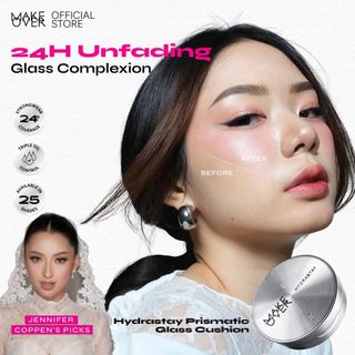 NEW! MAKE OVER Hydrastay Prismatic Glass Cushion - Glow Cushion Plumpy Anti Crack Smudgeproof Tidak Cakey Tidak Crease High Coverage Tahan Banting Radiant Foundation Compact Makeup Concealer Skin Tint long lasting time less stain with euphoria