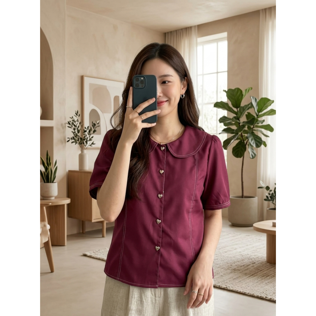 [COTTON BELLS] เสื้อ Shaylen - เสื้อทํางานผู้หญิงลุควินเทจระดับพรีเมียมสไตล์เกาหลี (MB - BL 247)