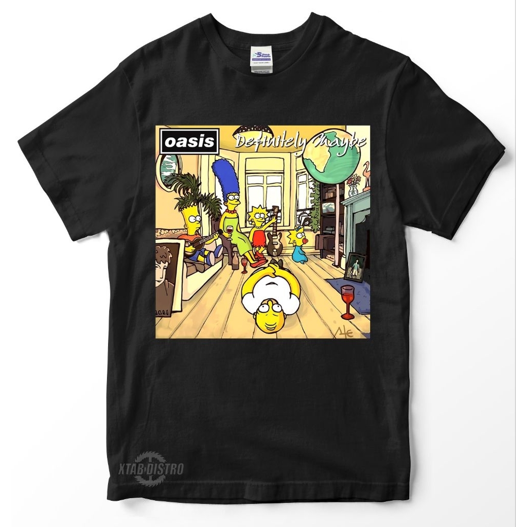 OASIS เสื้อยืด - SIMPSONS DEFINITELY MAYBE เสื้อยืดวง oasis วิทยุเบลอ britpop rock pop โลหะหนักในตัว plastisol xtab distro