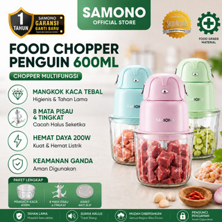 SAMONO Food Chopper 600ml MFC600 Penggiling Daging dan Bumbu Serbaguna Coper Listrik Low Watt Alat Giling Daging Ayam Ikan Blender MPASI Bayi Food Grade BPA Free Samono Official Store Garansi Resmi Mesin Penghalus Bumbu Dapur Kuat Tajam Awet