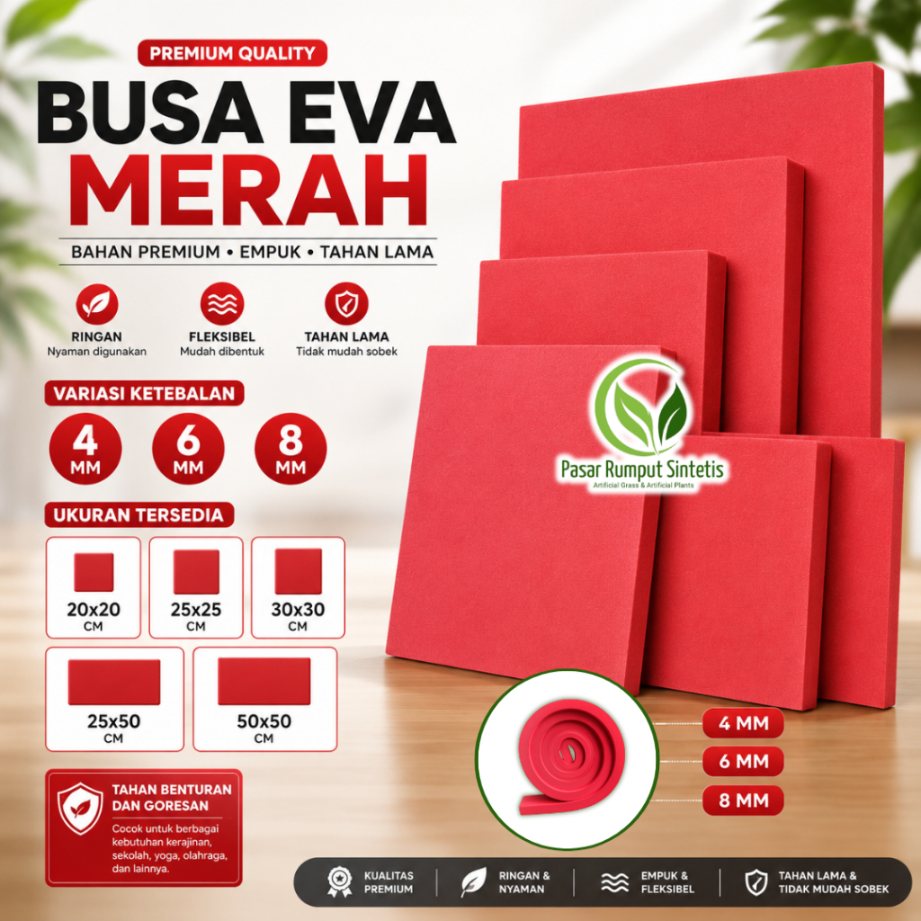 MERAH (EVA FOAM RED) EVA FOAM (Etilen Vinyl Acetate) สีแดง / Heart FOAM ขนาด Variant ความหนา / Solid