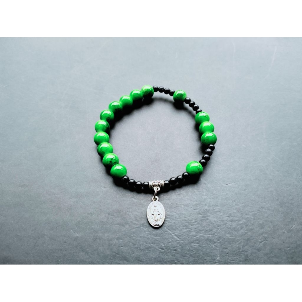 G1704 HEAVY PEARL ROSARY BRACELET CRYSTAL GLASS