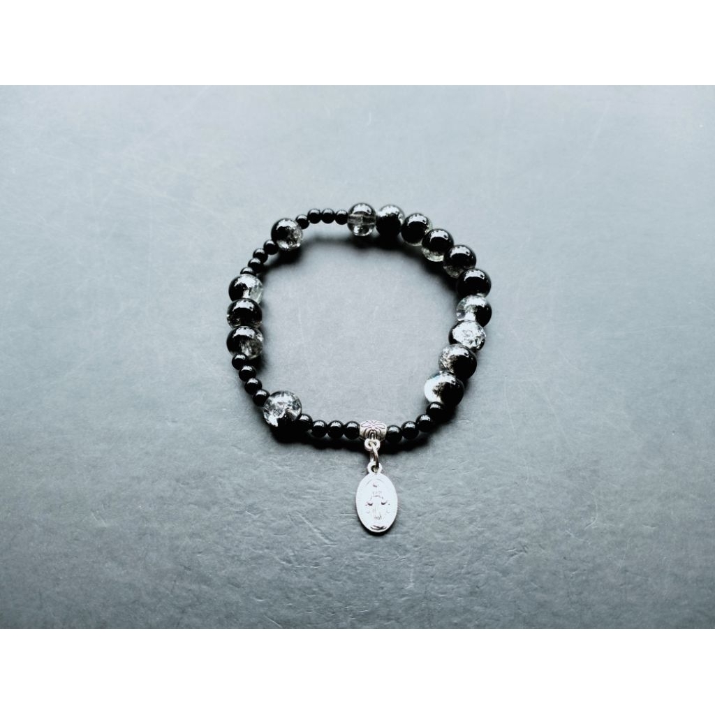 G1703 HEAVY PEARL ROSARY BRACELET CRYSTAL GLASS