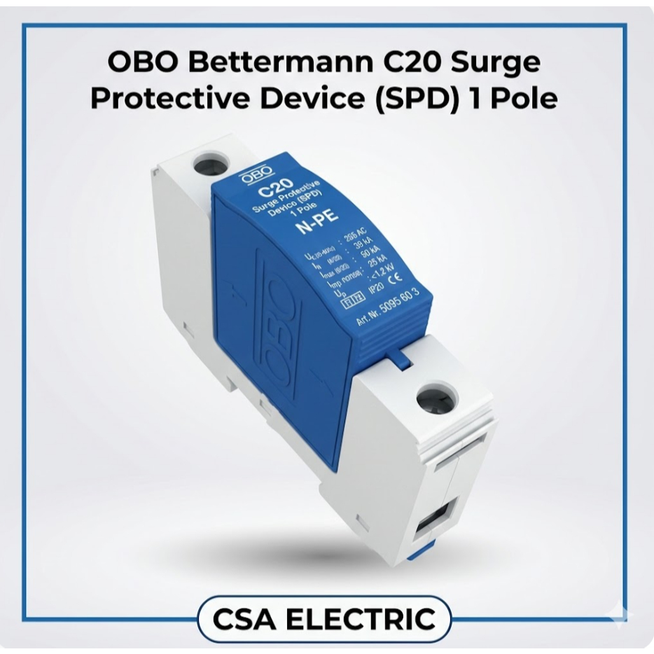 OBO Bettermann C20 อุปกรณ์ป้องกันไฟกระชาก (SPD) 1 เสา NPE 280V 40kA Neutral to Ground Protection Mod