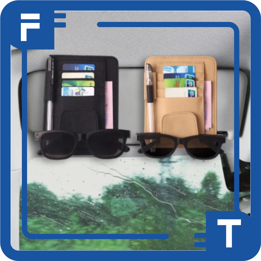 FT - Sun Visor Zipper Card Holder Sunvisor Car Glasses Clip Car Organizer R1483