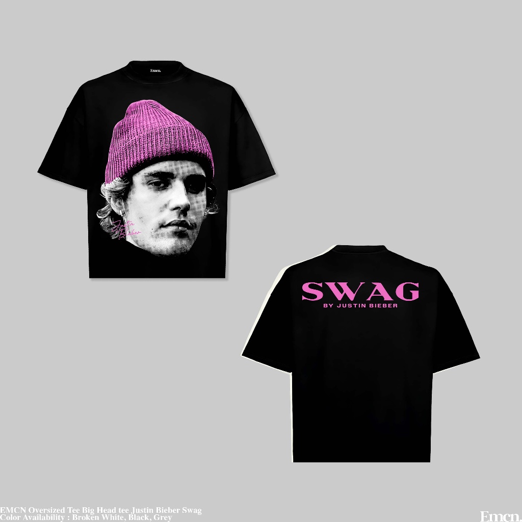 EMCN เสื้อยืดขนาดใหญ่ Big Head Justin Bieber Swag