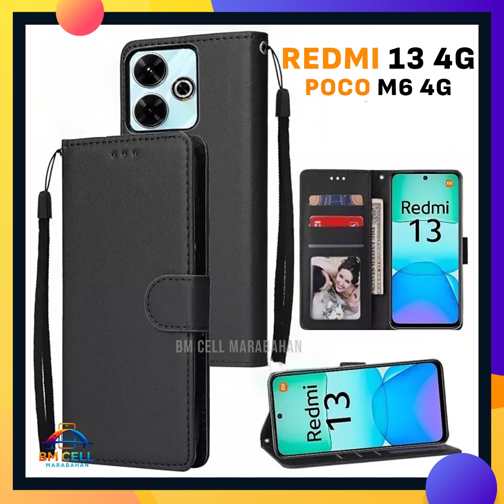 Redmi 13 4G / Poco M6 4G Flip Cover Wallet Case Premium Leather Softcase Card Slot Money Magnet