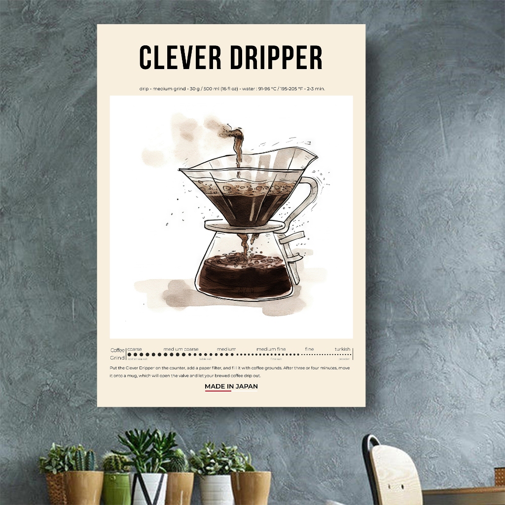 COFFEE CLEVER DRIPPER โปสเตอร์กรอบ CAFE COFFEE โปสเตอร์ตกแต่งผนังระดับพรีเมียม