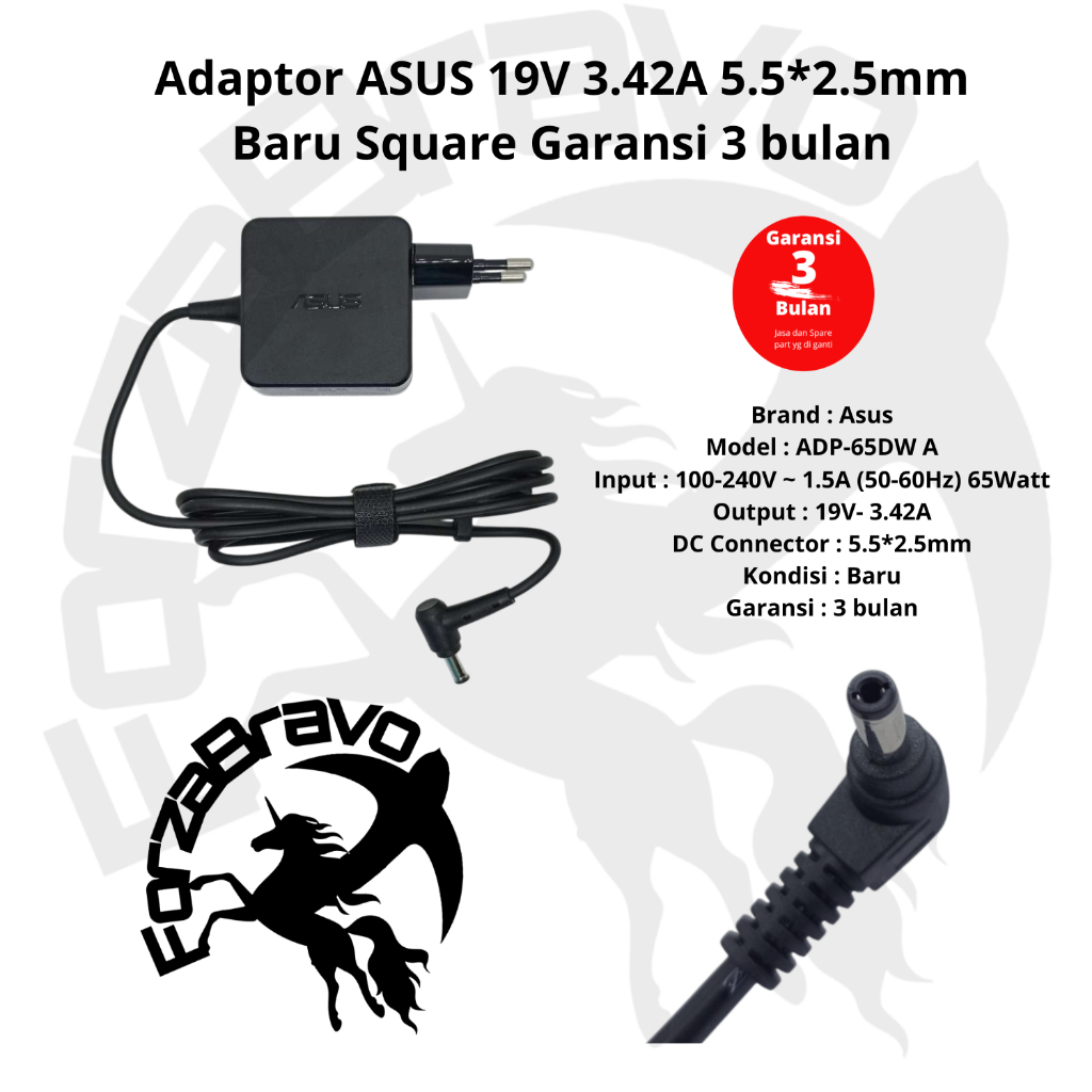 Asus 19V-3.22A 5.5x2.5mm 65Watt Square Laptop Charger สําหรับ A2000L A8J A8F รับประกัน 3 เดือนใหม่