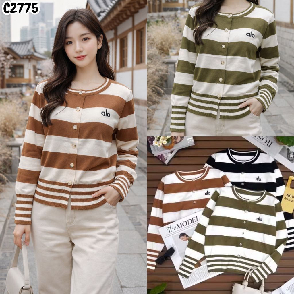WOMENS KNIT CARDIGAN TOP C2775-82 C2775 PREMIUM STRIPED LATEST FASHIONABLE