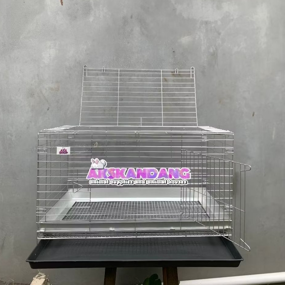 ขนาดใหญ่ RABBIT CAGE UK76X47X46 สีเคลือบเงิน