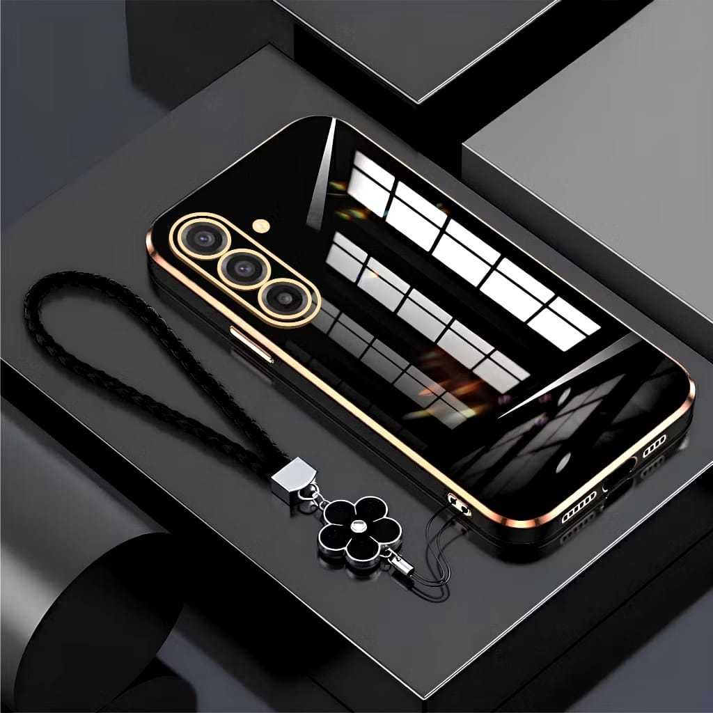 Samsung M54 M34 M14 M15 เคสมันวาวหรูหราพร้อมเชือกเส้นเล็กดอกไม้ Manis Store