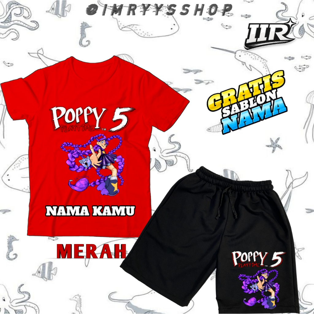 (ชื่อฟรี) เสื้อยืดเด็กและกางเกงขาสั้นชุด Poppy Playtime Chapter 5 Lily Sane เกม / Poppy Playtime 5 ต