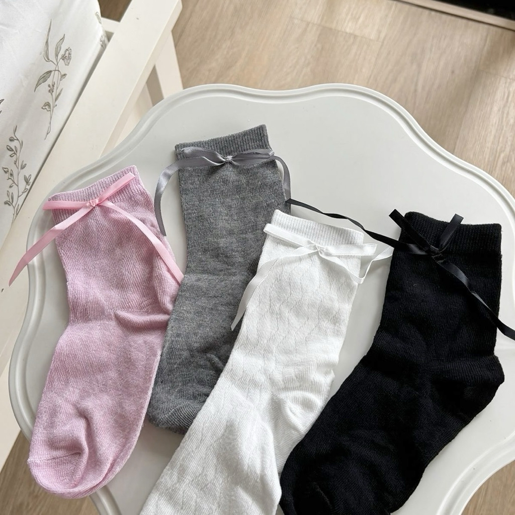 Mocorie - Daphne coquette Ribbon Socks / Long Pink Ribbon coquette Socks / coquette Ribbon Bow Socks