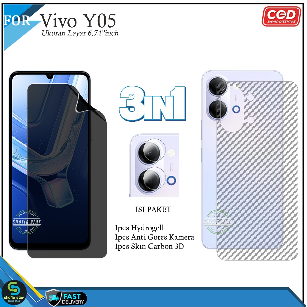 3IN1 Anti-Scratch Hydrogel Anti-Glare Matte Vivo Y05 YO4 TPU Jelly Protector PACKAGE