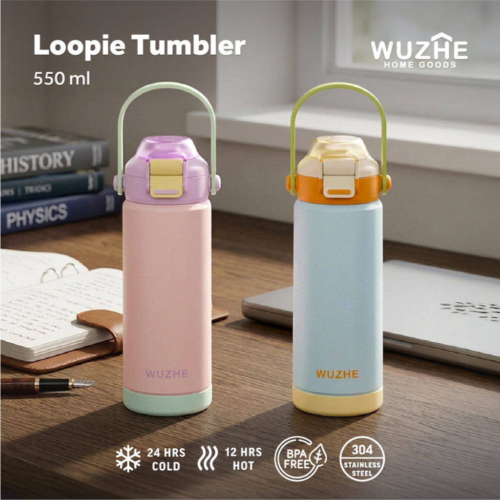 Wuzhe - Loopie Tumbler 550ml – ขวดน้ําดื่ม Double Wall สแตนเลส SUS 304 | ทนความร้อนและเย็น | หลอดโบนัส