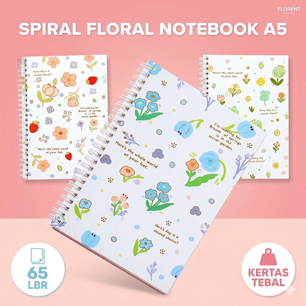 BOBOMART A5 Spiral Notebook 65 Sheets Cute Motif DP-2165-20 | สมุดบันทึกสุนทรียศาสตร์ที่หรูหรา