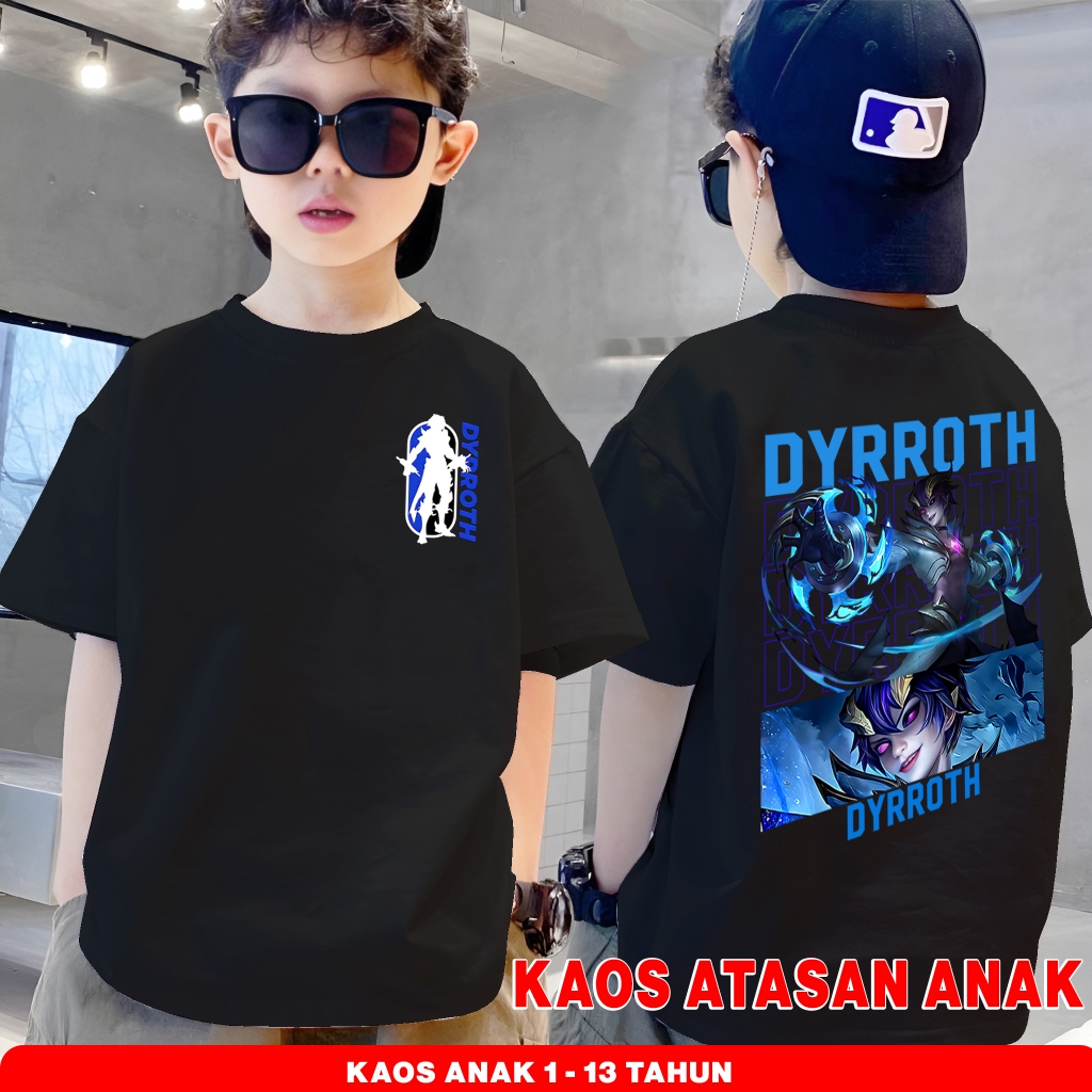 KATUN Dyrroth MLBB เสื้อยืดเด็กผ้าฝ้ายพิมพ์ลายฮีโร่ Unisex หลากสี ขนาด 2-12 ปี