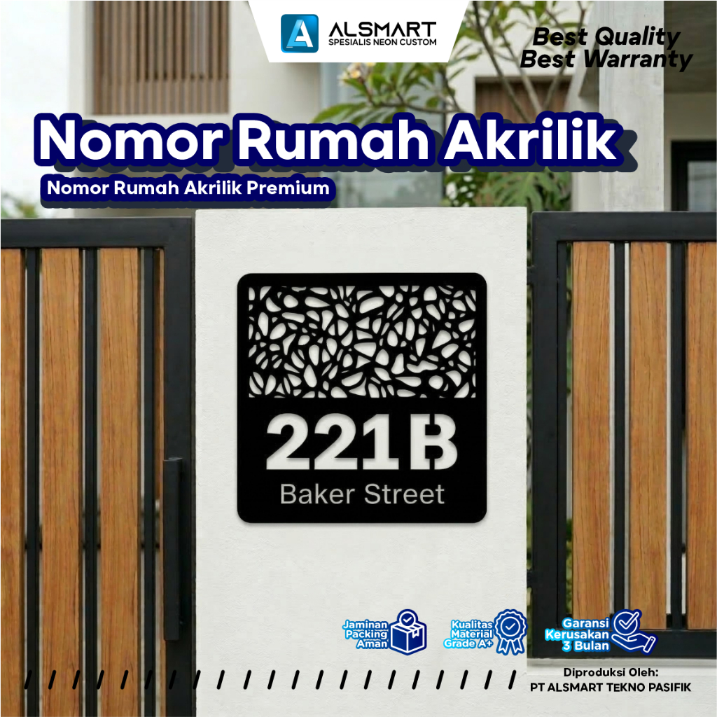 Alsmart Acrylic House Number 22x22cm Custom Modern Glossy Acrylic Design 3mm