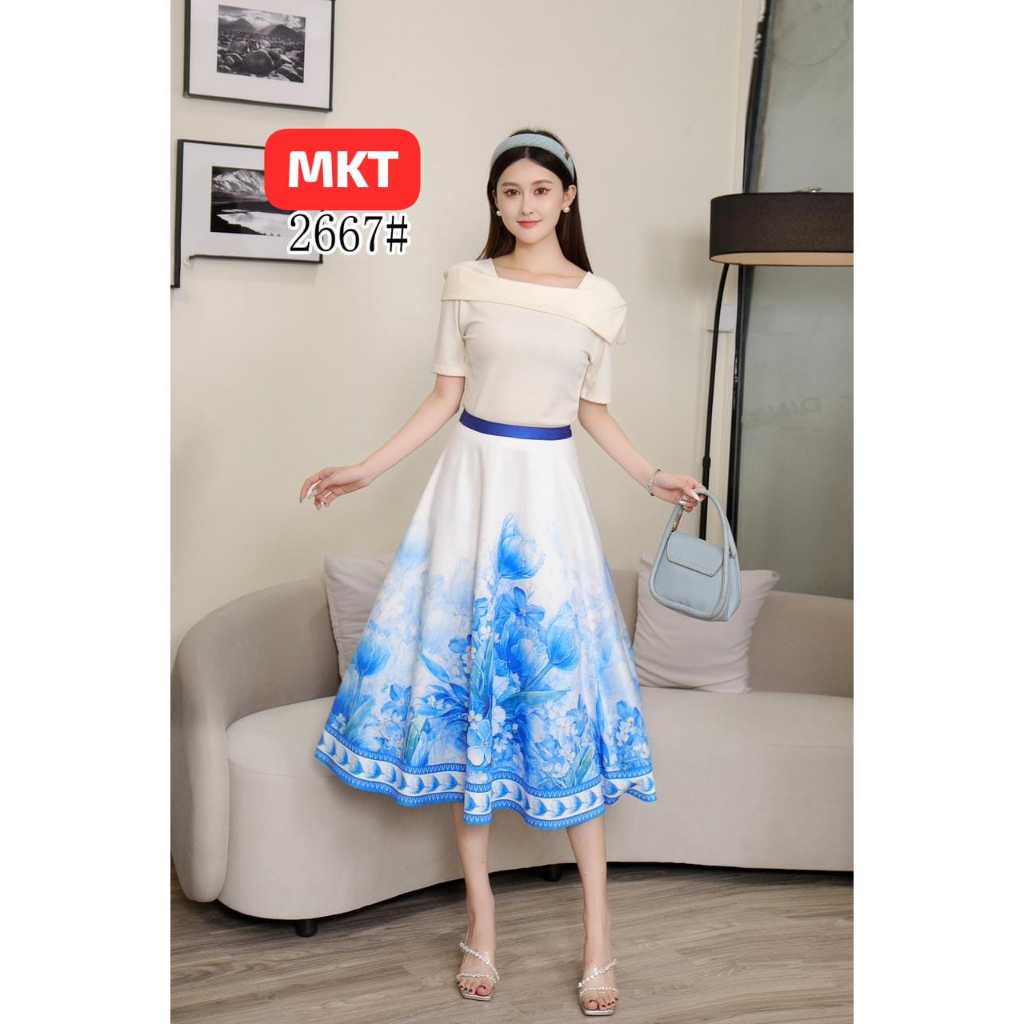 MISS APRIL BANGKOK SKIRT 7/8 SCUBA FLOWER MOTIF 2667