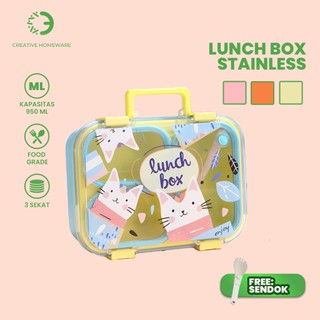 Kotak Makan 3 Sekat Lunch Box Kotak Bekal Sekolah Anti Tumpah Food Grade Tempat Makan BPA Free