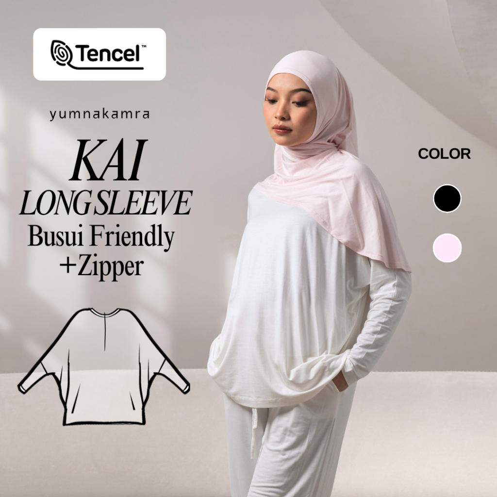 Nursing & Wudhu Friendly Long Sleeve T-SHIRT - KAI SUMMER T-SHIRT ZIPPER