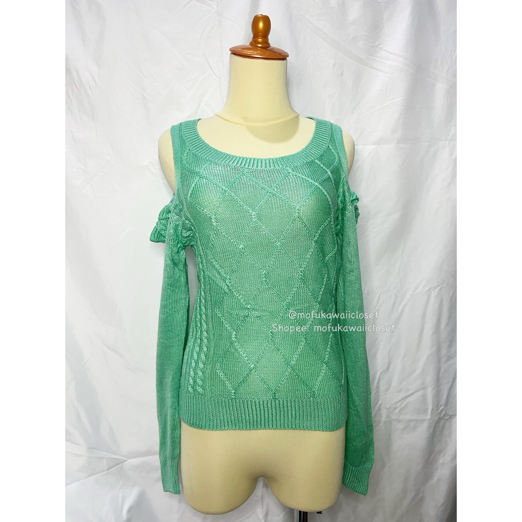 [READY Daily Kawaii Y2K Coquette Mori Goth Vintage Outfit] LL Knit Sabrina Mint Green