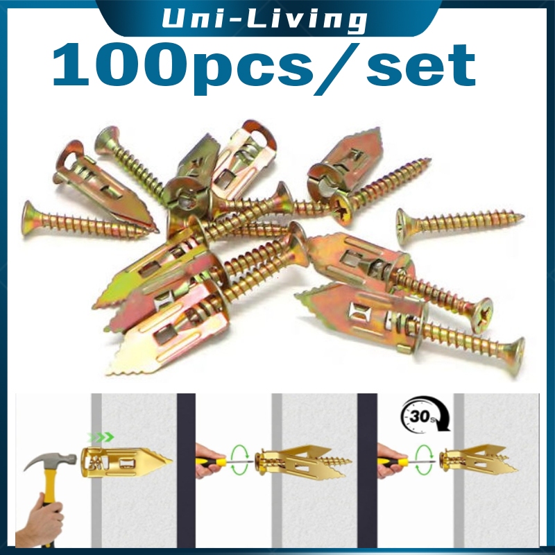100 ชิ้นยิปซั่ม Anchor Drywall สกรู Fiser ยิปซั่ม Strong ยิปซั่ม Anchor เหล็กแมงกานีสสกรูสําหรับบอร์