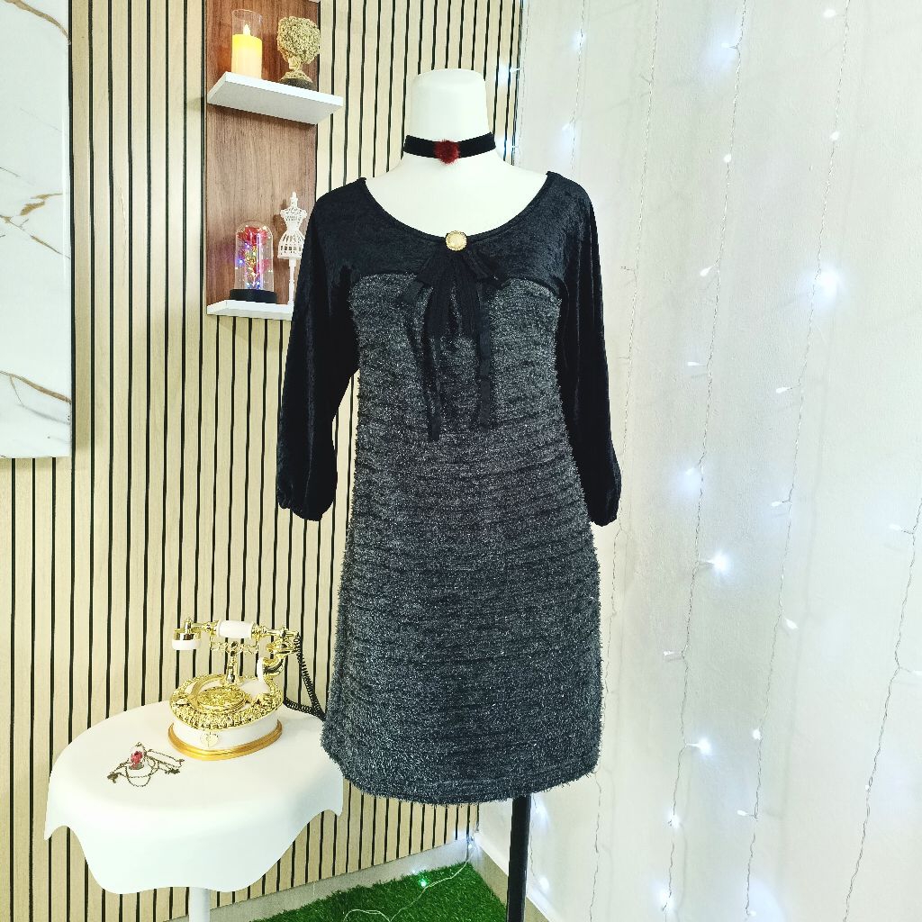 Dark Mori Kei • Elegant Velvet Fuzzy Dress PREMIUM • FMT Original