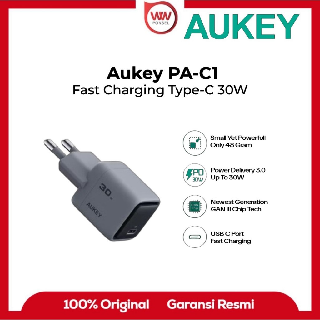 AUKEY PA-C1 Charger Type C 30W GAN III PD 3.0 PPS Super Fast Charging Comet 30W Series