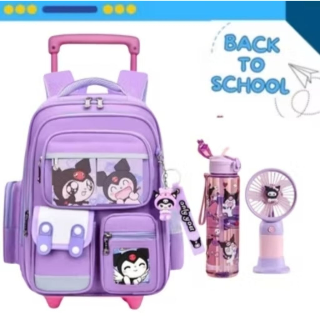 KURUMI CHARACTER TROLLEY BAG 3IN1 TROLLEY BACKPACK สําหรับ ELEMENTARY SCHOOL CHILDREN, TEENAGERS, พั