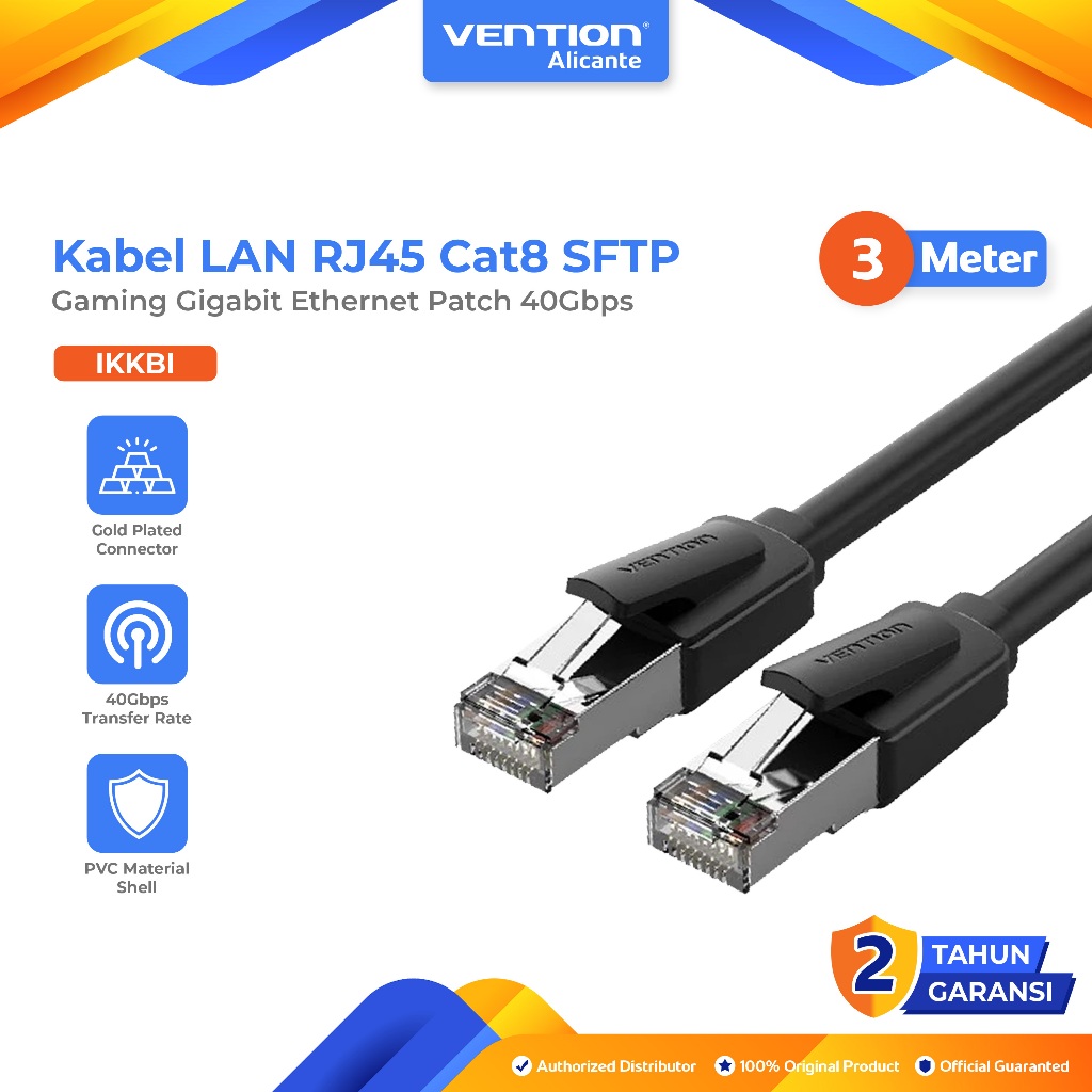 Vention สาย LAN RJ45 Cat8 Cat 8 SFTP 40Gbps Gaming Gigabit Ethernet Patch 40Gbps 3 เมตร สีดํา - IKKB