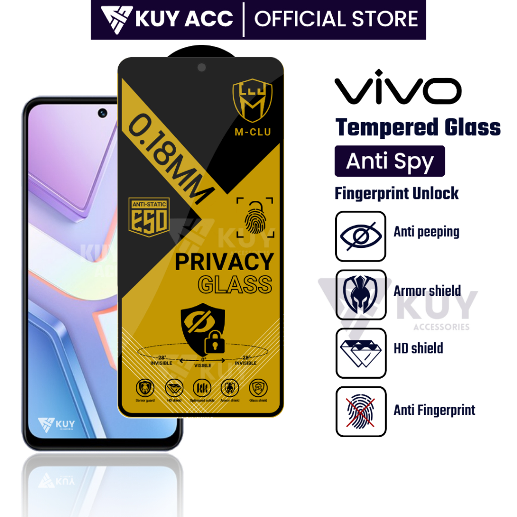 KUY – กระจกนิรภัย ESD Anti Spy 0.18 Ultra Thin Vivo Y21D Y19s Pro Y19s Y29 Y28 Y36 5G Y36 4G Y100 5G