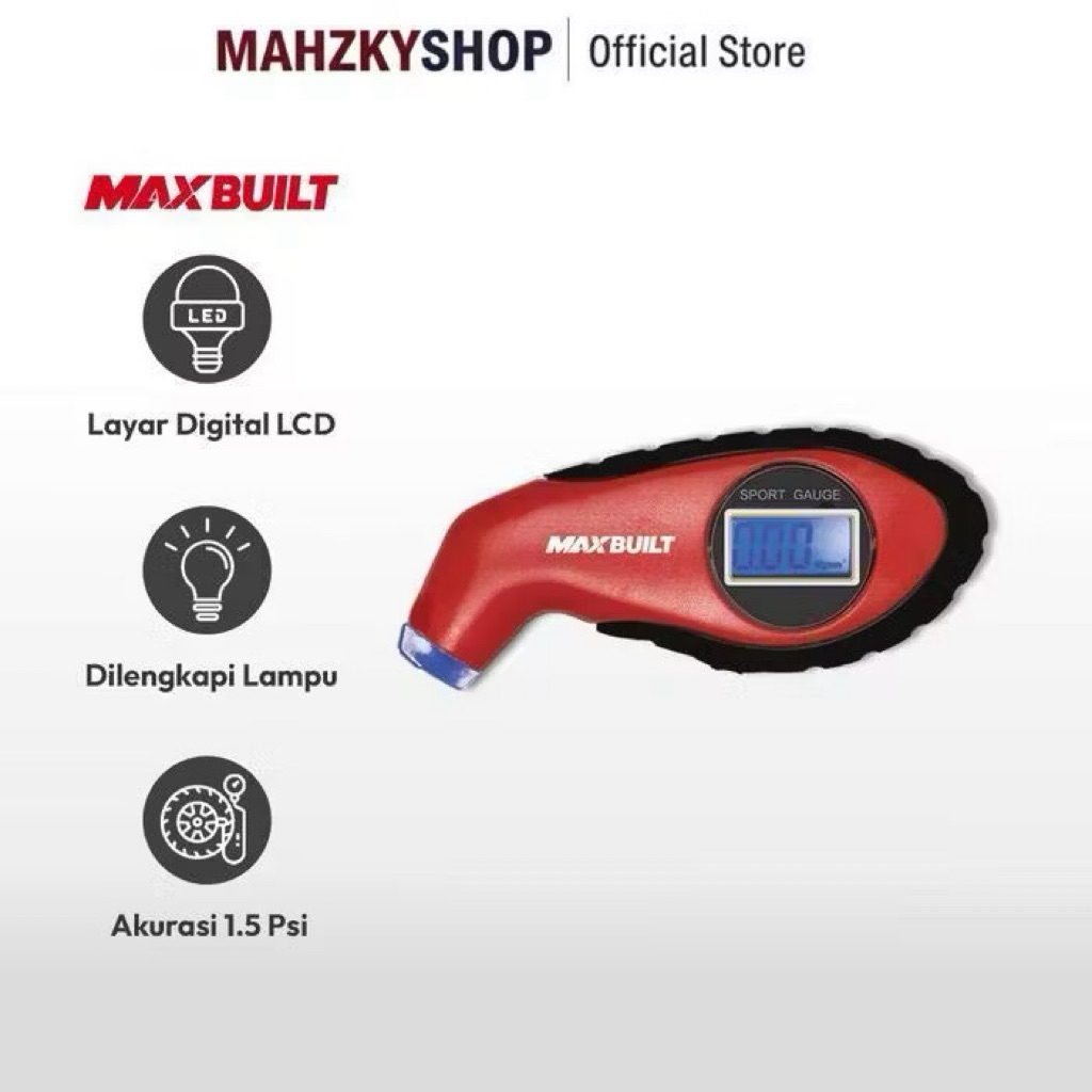 MERAH Maxbuilt Digital Tyre Pressure Gauge - แดง/ดํา