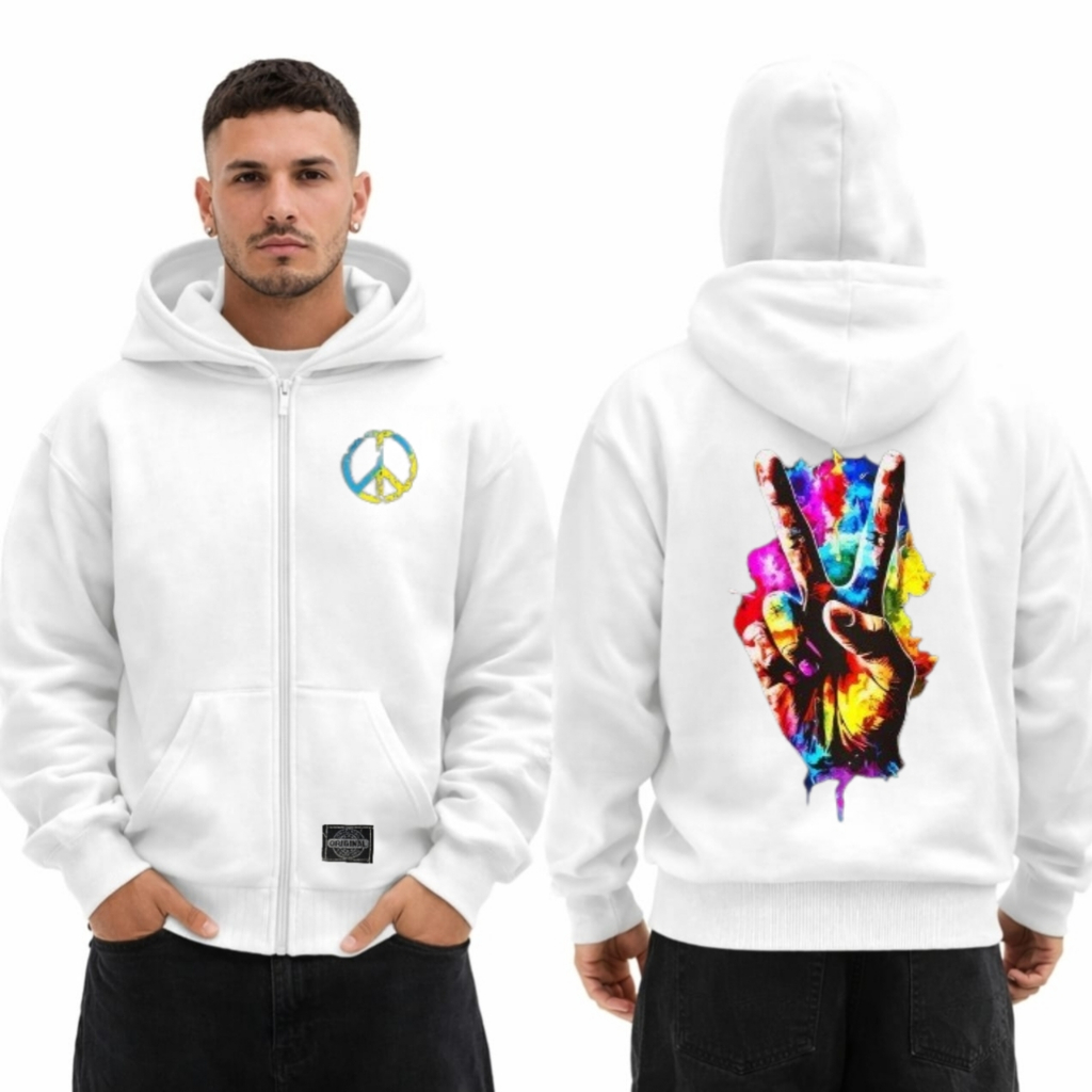 Unisex Premium Pullprint White Ninja Balaclava Zipper Hoodie