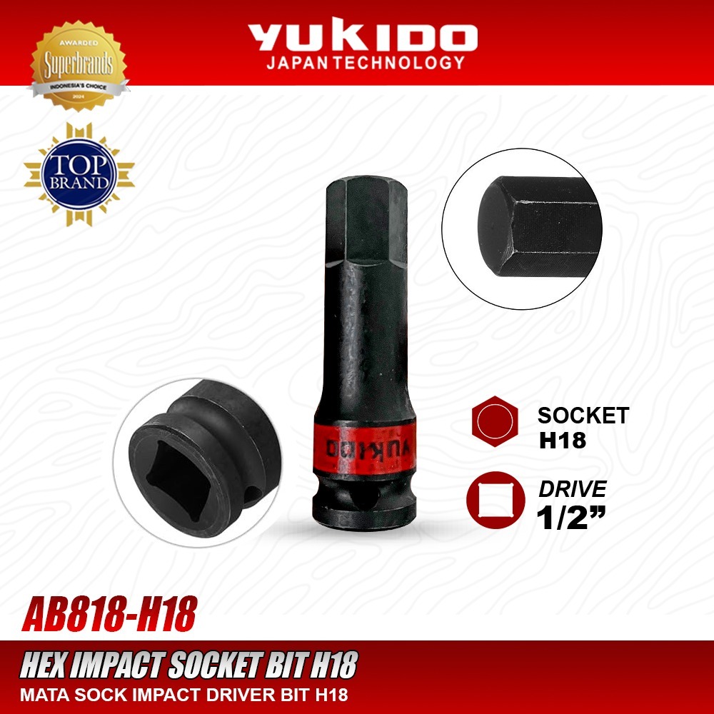 MATA YUKIDO Impact Driver Bit H18 Hex Impact Socket Bit AB818-H18 Chrome Vanadium 1/2 นิ้วสําหรับการ