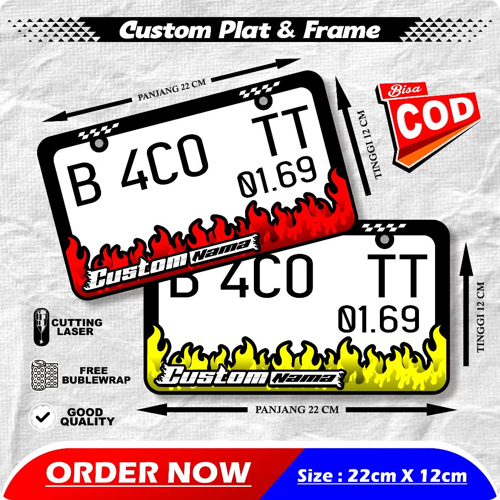 FIRE MOTIF NUMBER PLATE FREE CUSTOM NAME/ CUSTOM NAME PLATE/ CUSTOM FRAME NUMBER PLATE