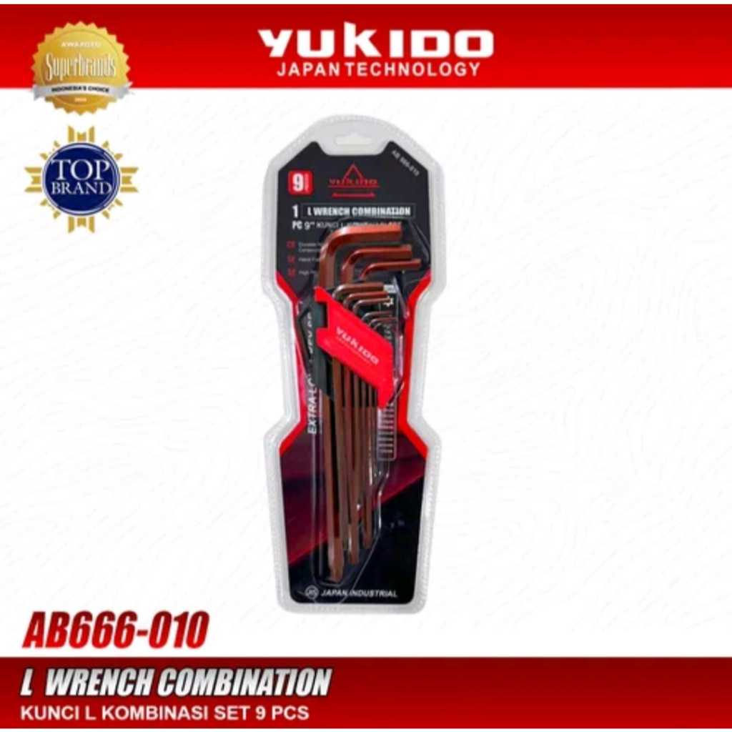 YUKIDO ผสม L-Wrench AB666-010 ชุด 9 ชิ้นเหล็ก S2 PH2 เทคโนโลยีญี่ปุ่นรับประกัน 1 ปีคุณภาพสูง