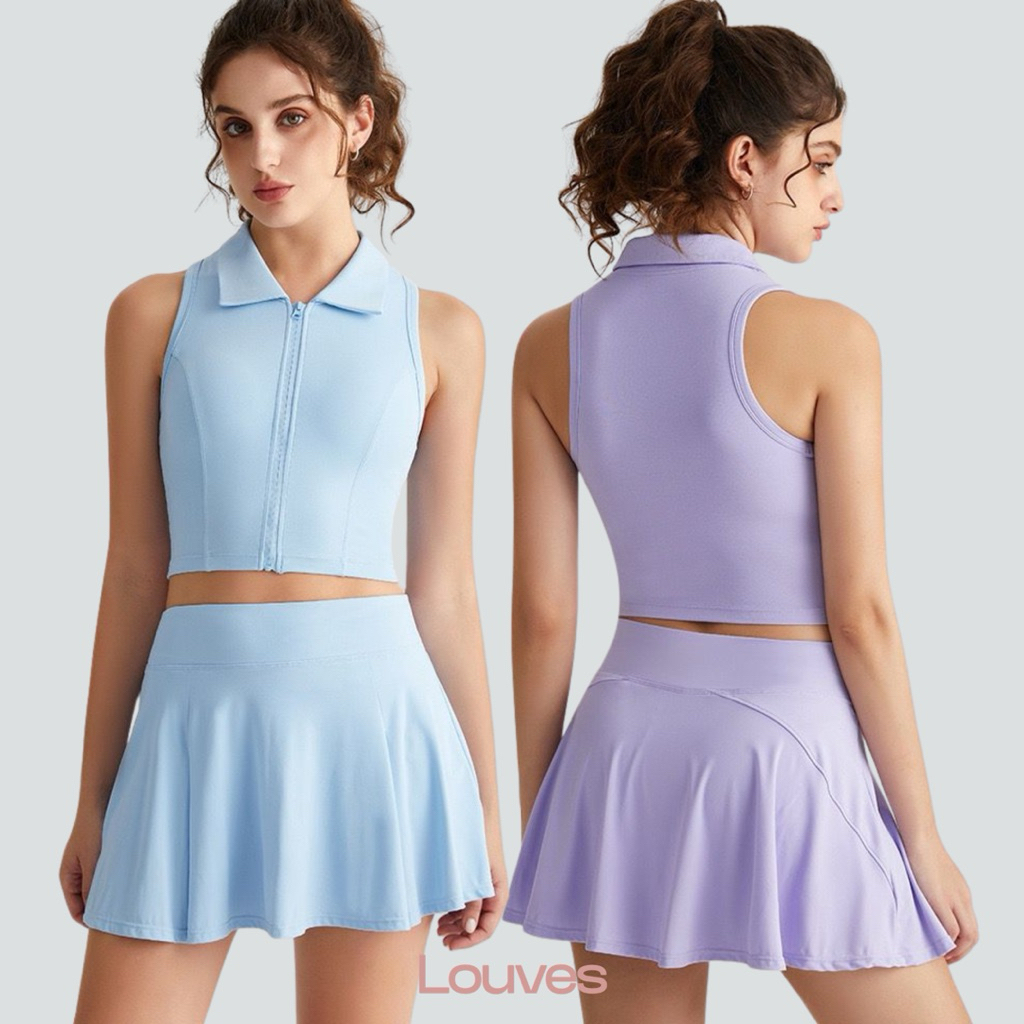 VINNY SET - LOUVES - TANK TOP COLLAR SKORT TENNIS PADEL BADMINTON GOLF PILATES YOGA