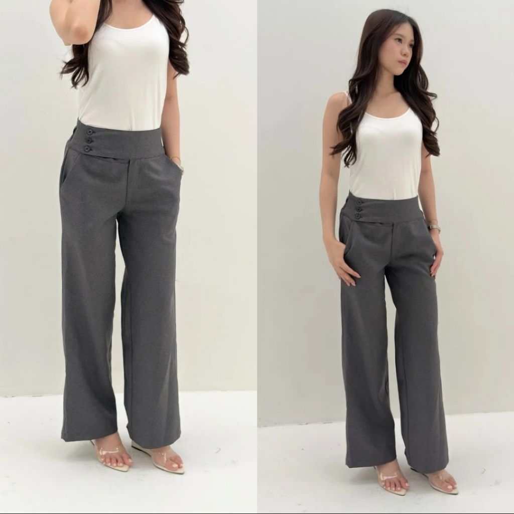 KITTIE STRAIGHT PANTS | กางเกง Semiwool Cullote เอวสูงผู้หญิงติดกระดุม | PRETTY BASIC ราคา ถูกที่สุด ดีลบีเคเค แกลเลอรีภาพที่ 4