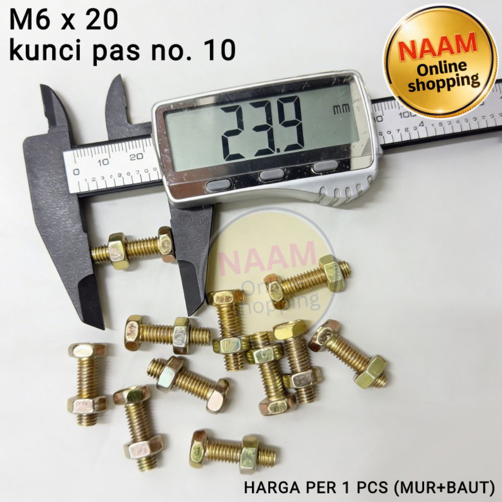 (M6X20) M6 20MM BOLT + NUT - 10 KEY BOLT - A PAIR OF BOLT NUT