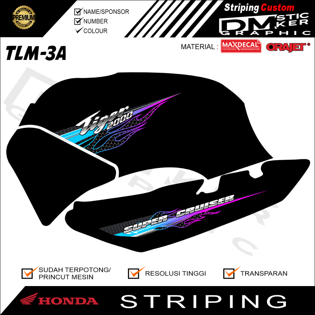 HONDA TIGER 2000 VARIATION STRIPING TIALM FIRE DESIGN PREMIUM MATERIAL OLD TIGER MOTORCYCLE VARIATIO