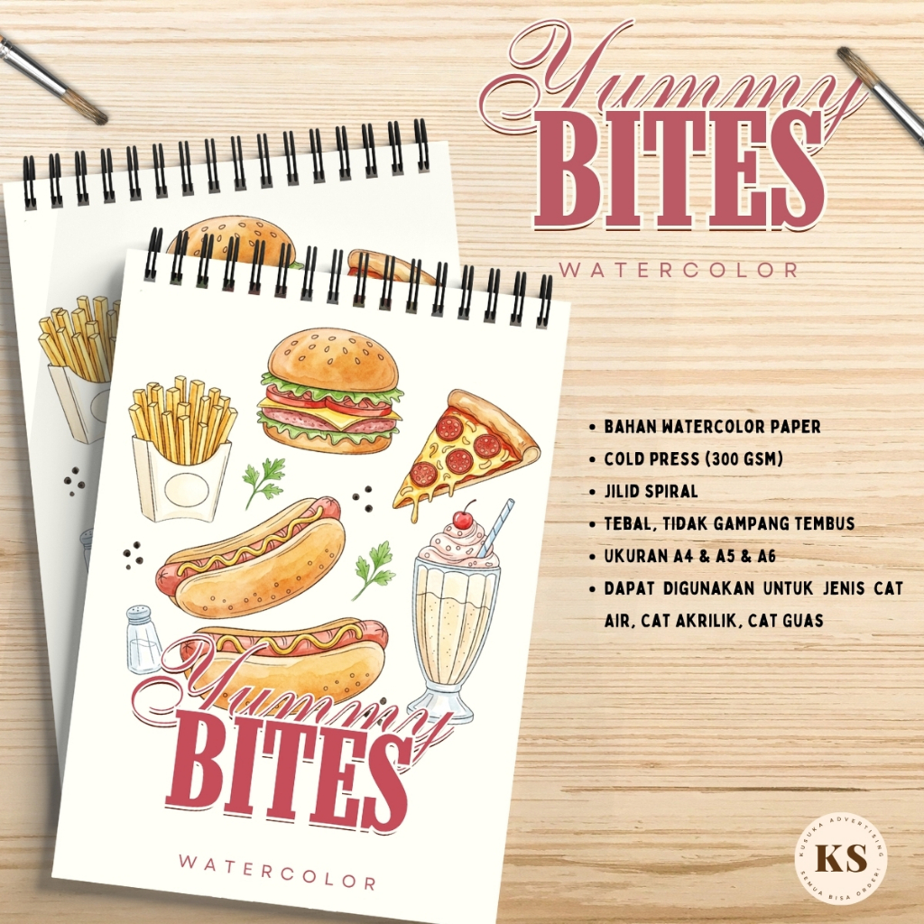 YUMMY BITES หนังสือสีน้ํา Healing Partner Fast Food Theme สมุดระบายสีสีน้ําความงามน่ารัก Cozy