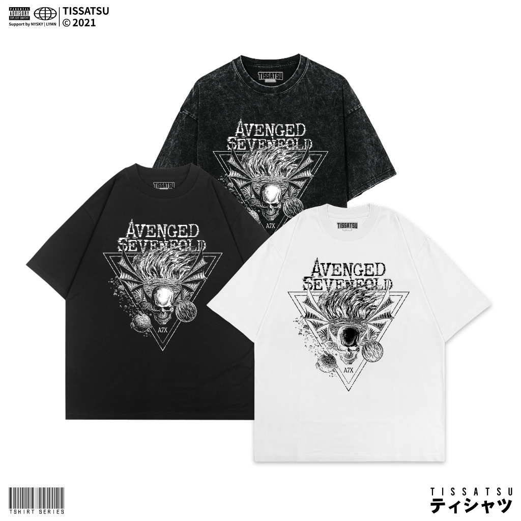 TISSATSU AVENGED SEVENFOLD Oversize Washed T-Shirt / Slimfit Wash T-Shirt / AVS-7