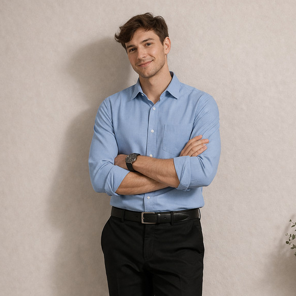KEMEJA KATUN Haf Kujira Bluesky Longsleeves Cotton Linen Shirt / เสื้อเชิ้ตยีนส์แขนยาวผู้ชาย