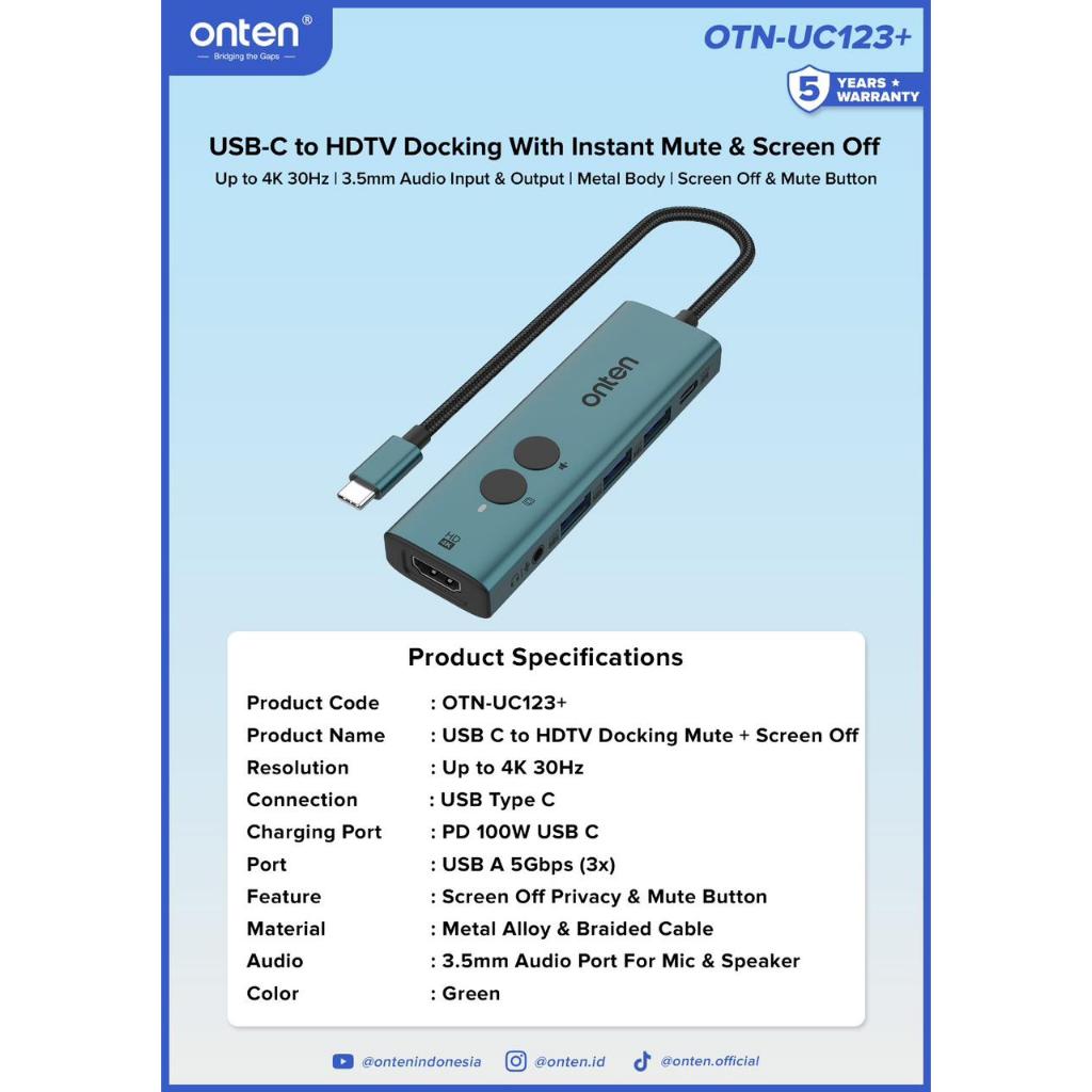 Onten USB-C to HDTV Docking Station OTN-UC123+