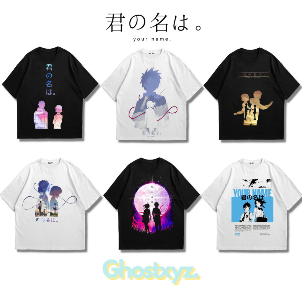 Ghostxyz เสื้อยืด Kimi No Nawa สีดําสีขาว Oversize Vintage Tee Baju Kaos