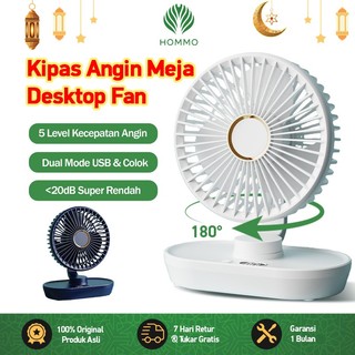 Hommo Kipas Desk Mini Fan Kipas Angin Meja Listrik Otomatis 180° 6 Inci Senyap Layer LED Tahan Lama FD02