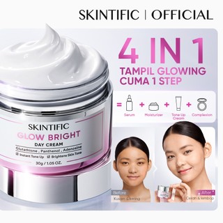 SKINTIFIC – Glow Bright Day Cream – Tone Up Moisturizer untuk Wajah & Leher – Brightening Whitening Lazy Cream Foundation Look – Quick Makeup Day & Night Facial Moisturizer dengan 2% Niacinamide, Panthenol & Adenosine